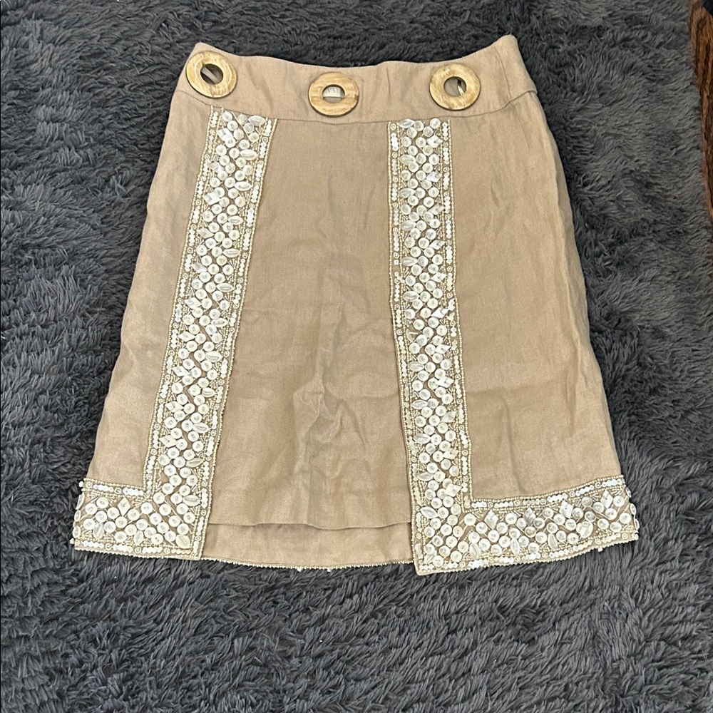 Valentino Tan Skirt with Grommets and Beading